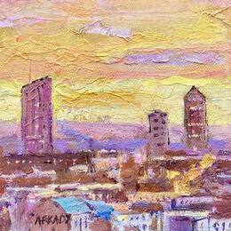 Painting     Ville au crépuscule by Arkady | Painting Figurative Oil