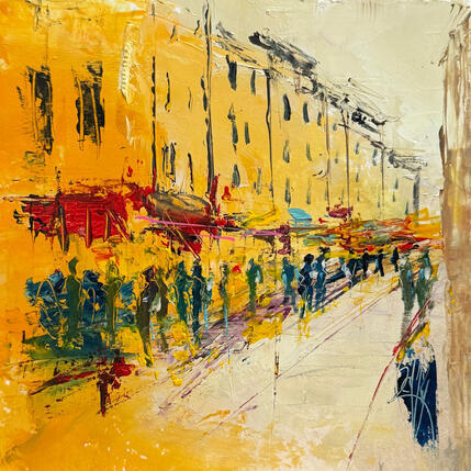 Painting Rue animée by Raffin Christian | Painting Figurative Oil Urban
