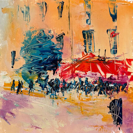 Painting Terrasse de café by Raffin Christian | Painting Figurative Oil Urban