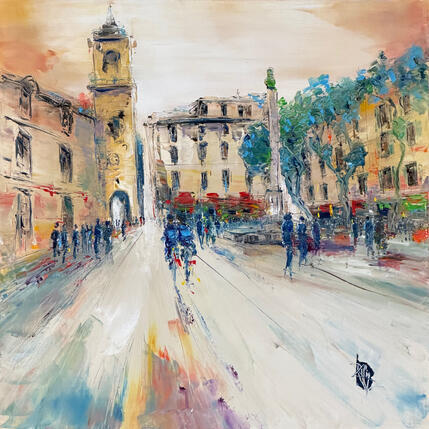 Painting Place de la fontaine des quatre-dauphins by Raffin Christian | Painting Figurative Oil Urban