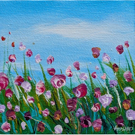 Gemälde Petites fleurs roses von Amblard Florence | Gemälde Impressionismus Acryl Landschaften, Natur