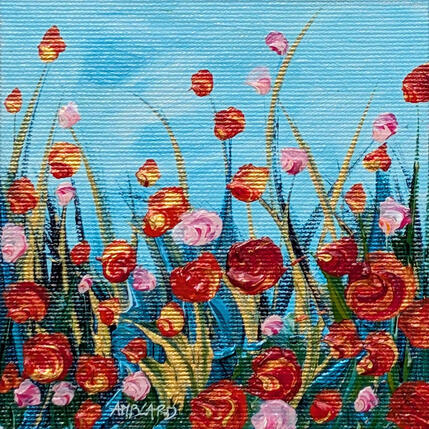 Peinture Petits coquelicots par Amblard Florence | Tableau Impressionnisme Acrylique Nature, Paysages