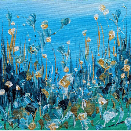 Peinture Fleurs blanches dorées par Amblard Florence | Tableau Impressionnisme Acrylique Nature, Paysages