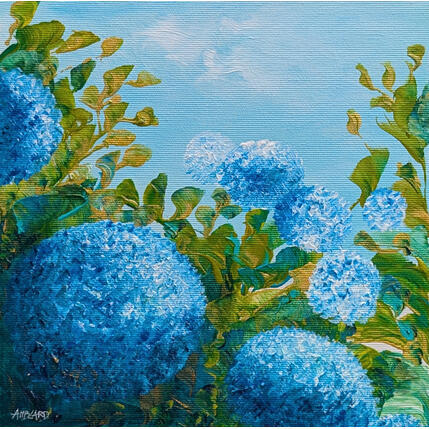 Peinture Jolis hortensias bleus par Amblard Florence | Tableau Impressionnisme Acrylique Nature, Paysages