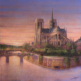 Peinture Douce lueur sur Notre Dame  par Dessapt Alan | Tableau Figuratif Acrylique, Huile Urbain