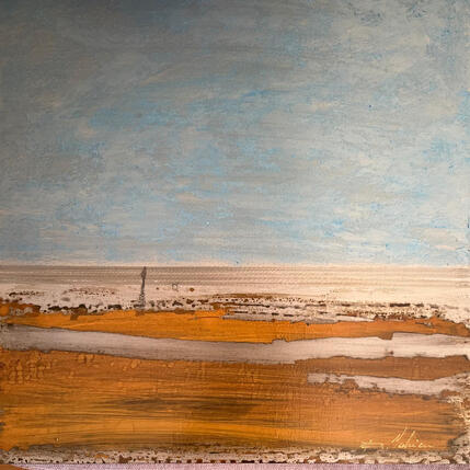 Painting Après midi à la plage 1 by Mahieu Bertrand | Painting Figurative Metal Landscapes