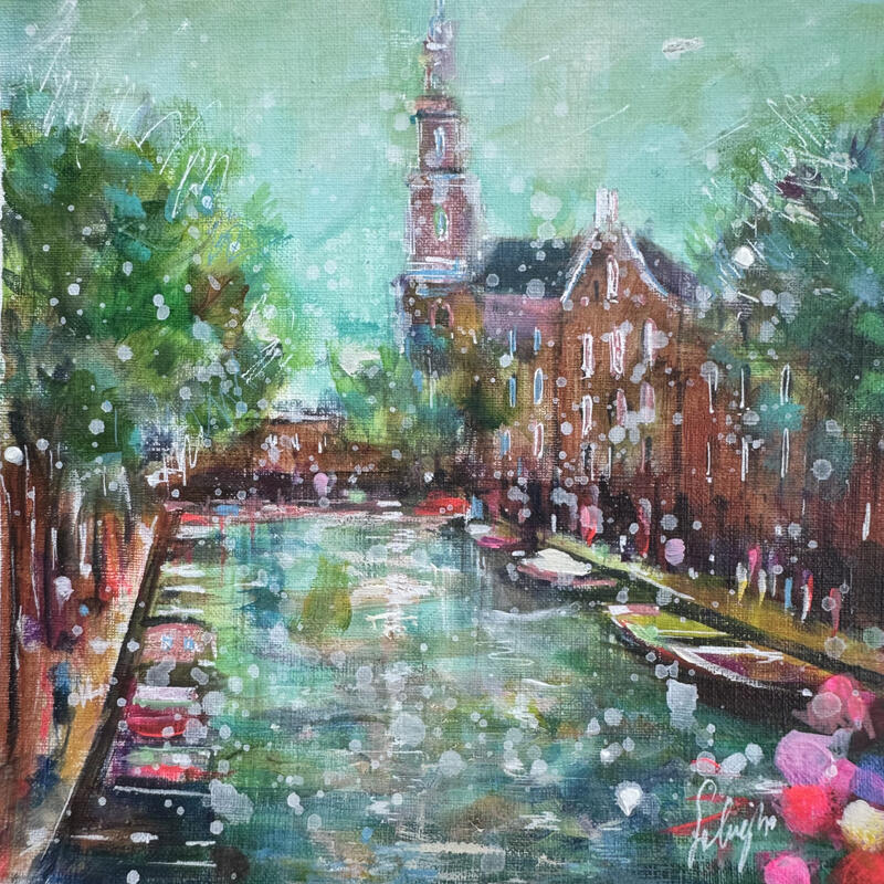 Painting Prinsengraacht view by Solveiga | Painting Acrylic