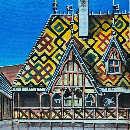 Gemälde Toiture vernissée des hospices de Beaune von Touras Sophie-Kim | Gemälde Realismus Öl Architektur, Landschaften, Urban