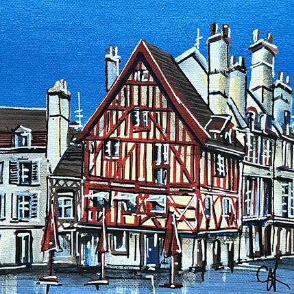 Gemälde Maison à colombages rouges place du bareuzai à dijon von Touras Sophie-Kim | Gemälde Realismus Acryl Architektur, Landschaften, Urban
