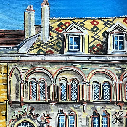 Gemälde Zoom sur le toit de la rue des forges à Dijon von Touras Sophie-Kim | Gemälde Realismus Acryl Architektur, Landschaften, Urban