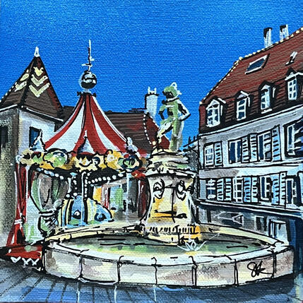 Gemälde Le carrousel et la fontaine du Bareuzai à Dijon von Touras Sophie-Kim | Gemälde Realismus Öl Architektur, Landschaften, Urban
