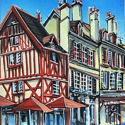 Gemälde Angle de la Place François Rude à Dijon von Touras Sophie-Kim | Gemälde Realismus Öl Architektur, Landschaften, Urban