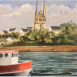 Gemälde Les flèches de la cathédrale von De León Lévi Marcelo | Gemälde Figurativ Aquarell Urban
