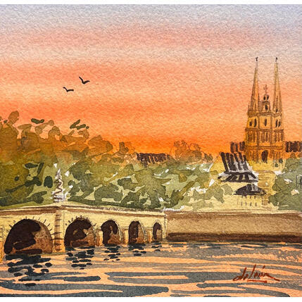 Painting Lueurs by De León Lévi Marcelo | Painting Figurative Watercolor Urban