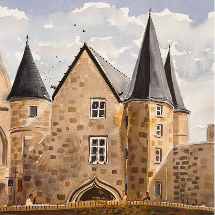 Painting Demeure de la Cité by De León Lévi Marcelo | Painting Figurative Watercolor Urban