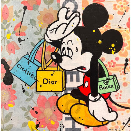 Painting Mickey shooping by Marie G.  | Painting Pop-art Acrylic, Gluing Pop icons