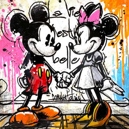 Painting Minnie et Mickey, la vie est belle by Cornée Patrick | Painting Pop-art Graffiti, Oil Child, Cinema, Pop icons