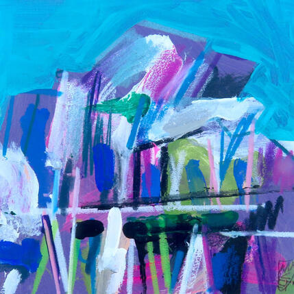 Painting Guggenhiem party by Anicet Olivier | Painting Figurative Acrylic, Cardboard, Pastel Architecture, Urban