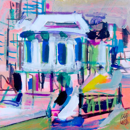 Peinture 4h de la mañana par Anicet Olivier | Tableau Figuratif Acrylique, Pastel Architecture, Urbain