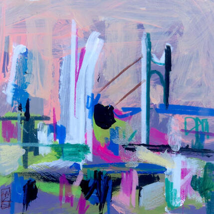 Peinture Reflets par Anicet Olivier | Tableau Figuratif Acrylique, Carton, Pastel Architecture, Urbain