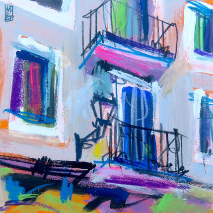 Painting Solution bleu by Anicet Olivier | Painting Figurative Acrylic, Pastel Architecture, Pop icons, Urban