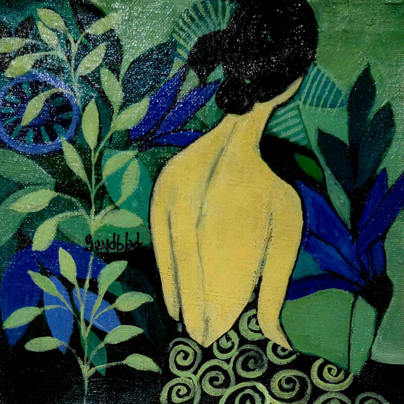 Peinture Jardin bleu par Sundblad Silvina | Tableau Figuratif Acrylique Pastel