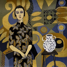 Painting Portrait au vase by Sundblad Silvina | Painting