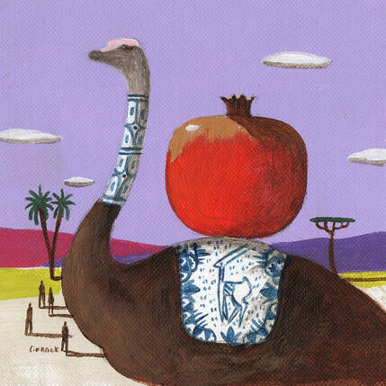 Peinture Autruche à la grenade par Lionnet Pascal | Tableau Surréalisme Acrylique Animaux, Paysages, Scènes de vie