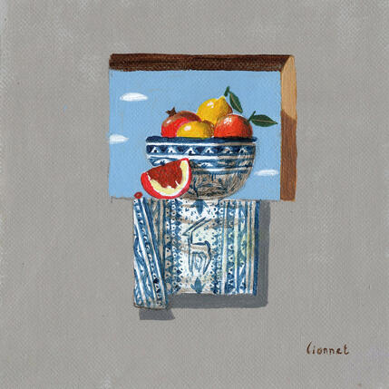 Peinture Coupe de fruits par Lionnet Pascal | Tableau Surréalisme Acrylique Natures mortes, Scènes de vie