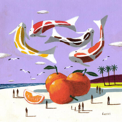 Peinture Carpes aux oranges par Lionnet Pascal | Tableau