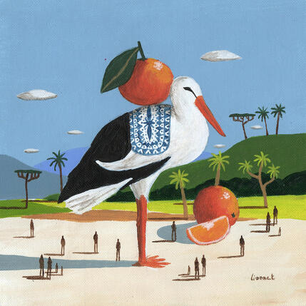 Peinture Cigogne aux oranges par Lionnet Pascal | Tableau