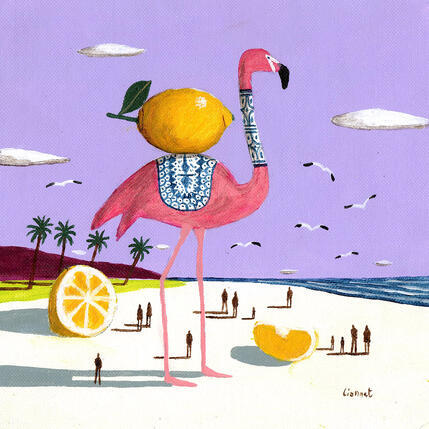 Peinture Flamant aux citrons par Lionnet Pascal | Tableau