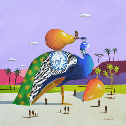 Peinture Paon aux poires par Lionnet Pascal | Tableau Surréalisme Acrylique Animaux, Paysages, Scènes de vie