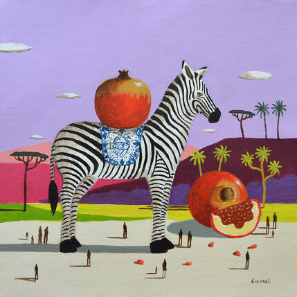 Peinture Zèbre aux grenades par Lionnet Pascal | Tableau Surréalisme Acrylique Animaux, Natures mortes, Paysages