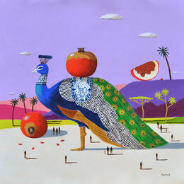 Painting Paon aux grenades by Lionnet Pascal | Painting Surrealism Acrylic Animals, Landscapes, Life style