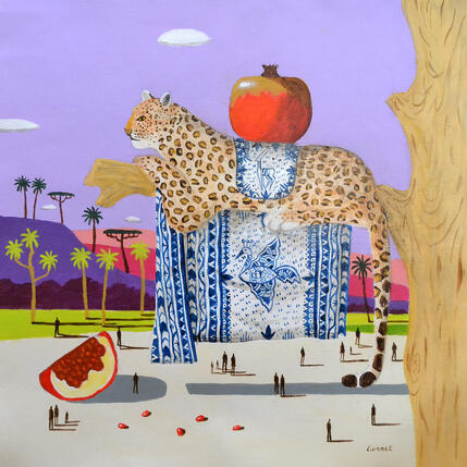 Peinture Léopard aux grenades par Lionnet Pascal | Tableau Surréalisme Acrylique Animaux, Paysages, Scènes de vie