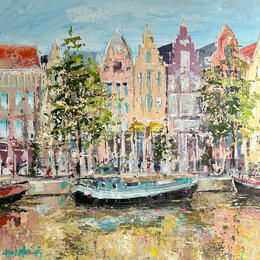Painting Summer along the canals by Rodrigues Bené | Painting Figurative Acrylic Urban