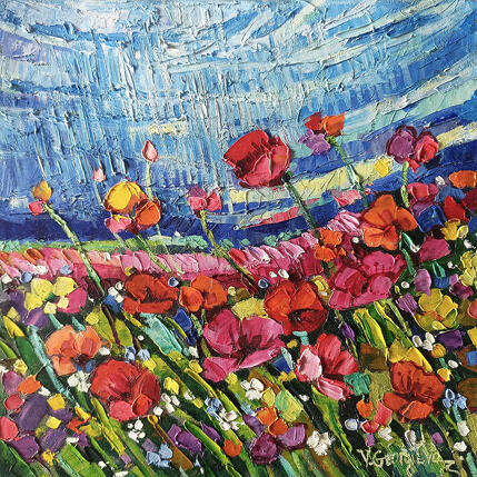 Painting Summer rain and the poppies by Georgieva Vanya | Painting Figurative Oil Landscapes