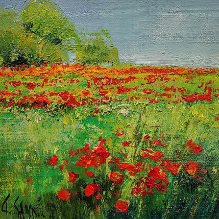 Painting Le champs de coquelicots by Sannier Daniel | Painting Impressionism Oil Landscapes