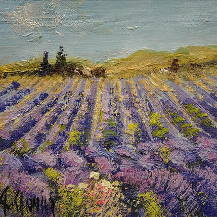 Painting Le champ de lavandes by Sannier Daniel | Painting Impressionism Oil Landscapes