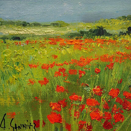 Painting Coquelicots le matin by Sannier Daniel | Painting Impressionism Oil Landscapes