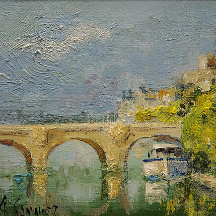 Painting Pont vers l'ile de la Cité by Sannier Daniel | Painting Impressionism Oil Landscapes