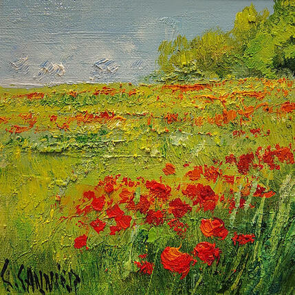 Painting Coquelicots dans un champ by Sannier Daniel | Painting Impressionism Oil Landscapes