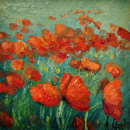 Painting Coquelicots by Sannier Daniel | Painting Impressionism Oil Landscapes, Pop icons
