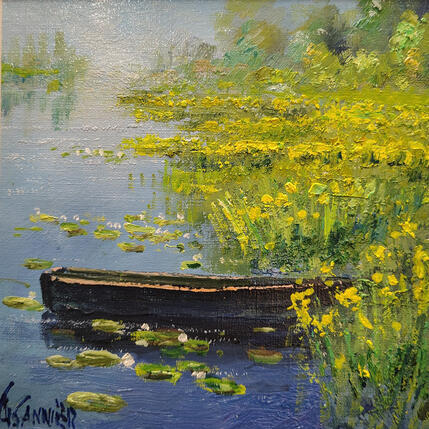 Painting Barque dans les nénuphars by Sannier Daniel | Painting Impressionism Oil Landscapes, Pop icons