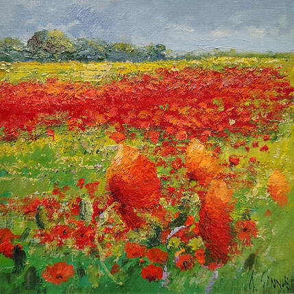 Painting Le printemps des coquelicots by Sannier Daniel | Painting Impressionism Oil Landscapes