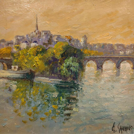 Painting Paris, Ile St Louis au crépuscule by Sannier Daniel | Painting Impressionism Oil Landscapes