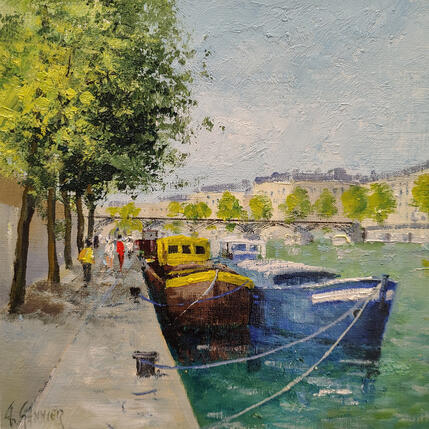 Painting Péniches sur la Seine by Sannier Daniel | Painting Impressionism Oil Landscapes