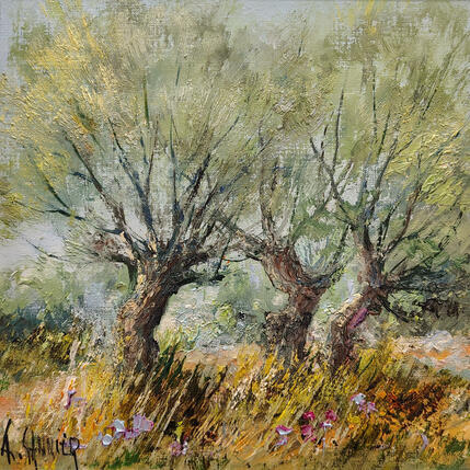 Painting Les trois oliviers en Grèce by Sannier Daniel | Painting Impressionism Oil Landscapes