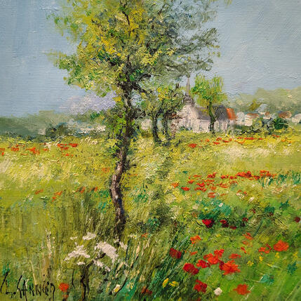 Painting Eaucourt sur Somme, les coquelicots by Sannier Daniel | Painting Impressionism Oil Landscapes